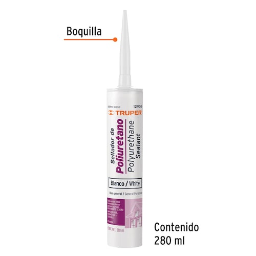 Sellador de poliuretano de 280 ml, blanco, Truper Incluye 5 piezas uso general 