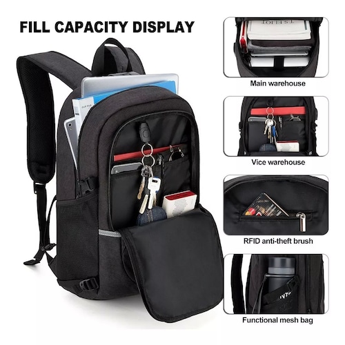 Mochila Antirrobo Mochila Impermeable Para Portátil con Cerradura, Color Negro.