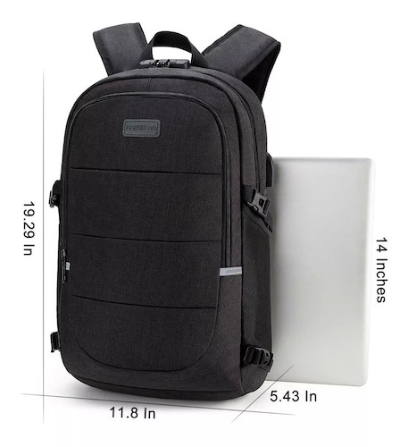 Mochila Antirrobo Mochila Impermeable Para Portátil con Cerradura, Color Negro.