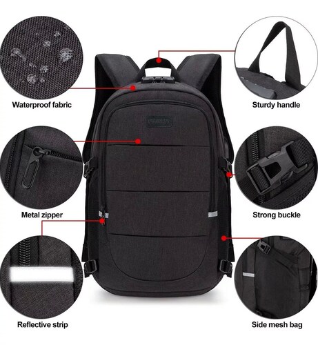 Mochila Impermeable Con Puerto Usb Y Auriculares - Negro.