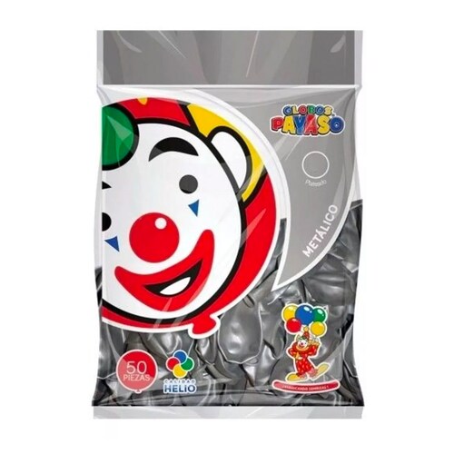 Globos Payaso 9", Plata Metálico, calidad Helio, 50 pzas.