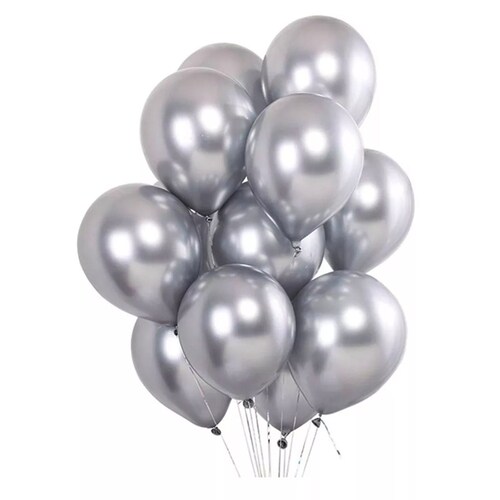 Globos Payaso 9", Plata Metálico, calidad Helio, 50 pzas.