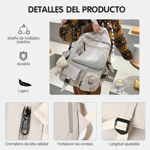 Mochila Escolar Kawaii De Moda, Gran Capacidad, Multi-bolsillo BLANCO