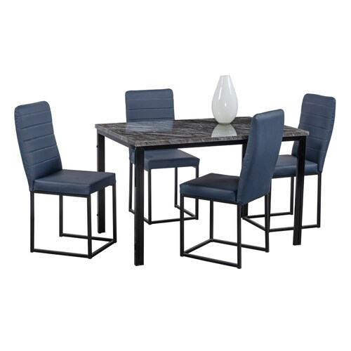 Comedor Laos Azul 4 Sillas Tubular Cubierta Laminada.