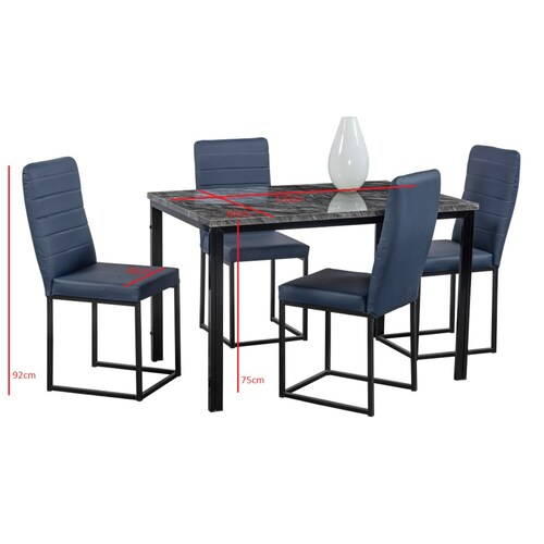 Comedor Laos Azul 4 Sillas Tubular Cubierta Laminada.