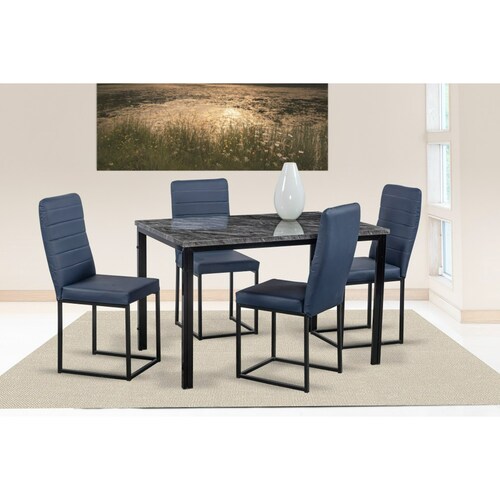 Comedor Laos Azul 4 Sillas Tubular Cubierta Laminada.