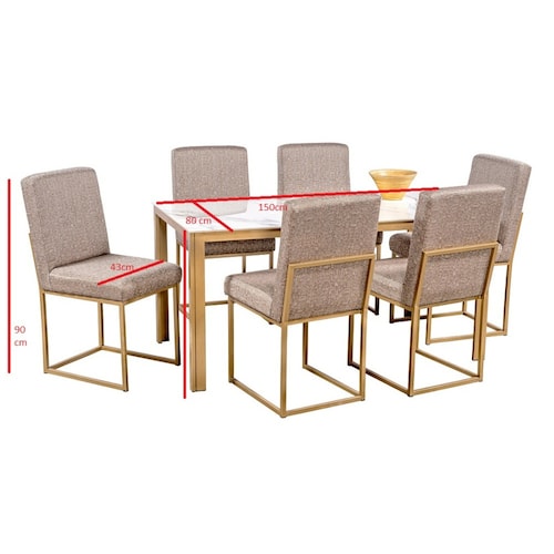 Comedor Soria Golden 6 Sillas Tubular Cubierta Porcelanato Mármol