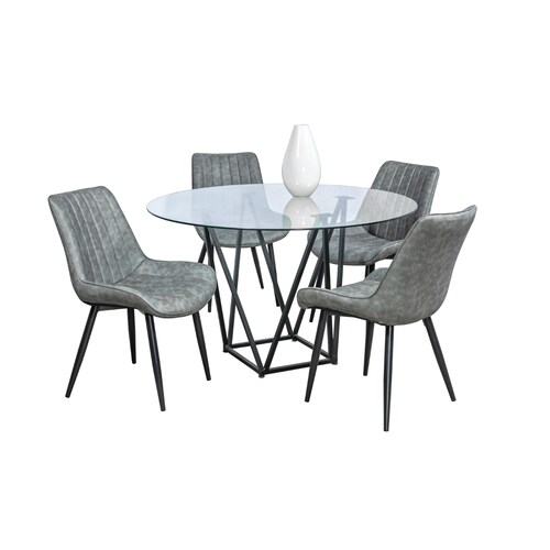 Comedor Java Gris 4 Sillas Redondo Tubular y Cristal.