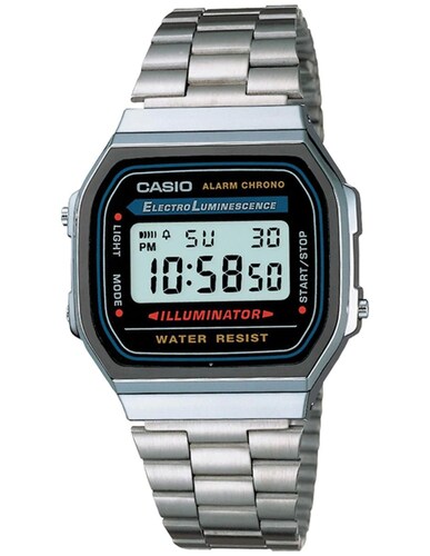 Reloj para Hombre Casio A168WA Vintage correa de acero inoxidable calendario y alarma.