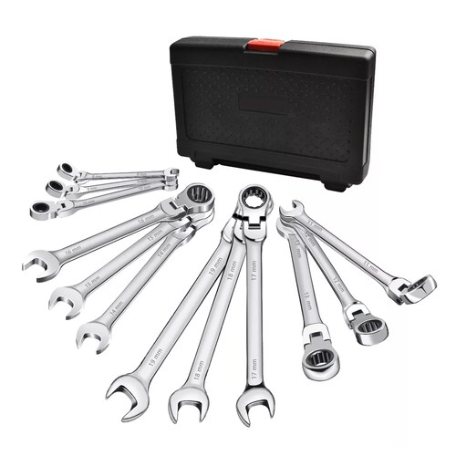 Kit 12pzs Llave Inglesa Combinada Tipo Matraca Ajustable