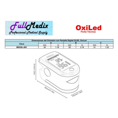 Oxímetro de lectura rápida MXOXL-001-16 1pza Negro Rango de Medición 70porciento -99porciento Spo2 30 a 240BPM mas menos 2BPM o mas menos 2porciento PR 2xAAA No Incluidas, OxiLed