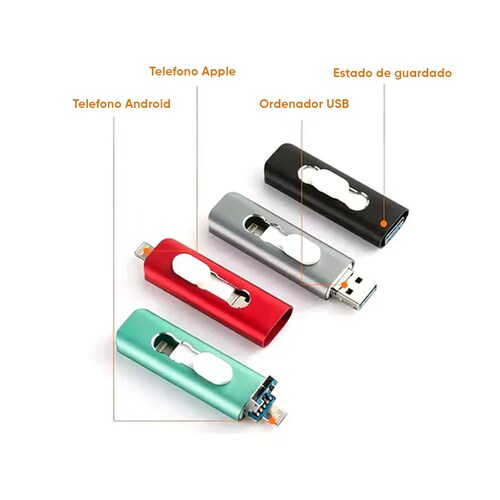Memoria Usb 3 En 1 Usb Lightning, Android, Pc 1 Tera 1tb.