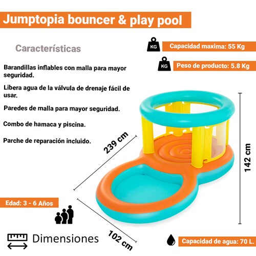 Alberca Inflable Piscina con Trampolín Inflable Infantil Jumptopia 239 x 142 x 102 cm