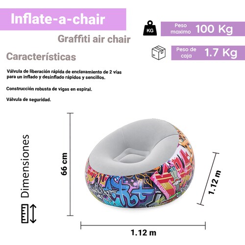 Sillón Inflable Aterciopelado Diseño Graffiti Estilo Puff