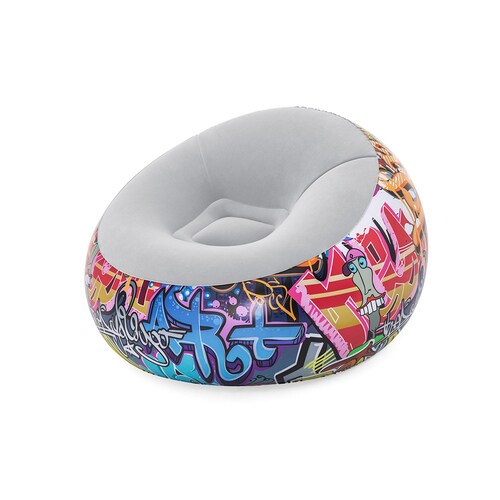 Sillón Inflable Aterciopelado Diseño Graffiti Estilo Puff
