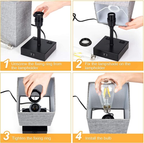 Lampara de Mesa Tactil con Salidas USB y CA, Paquete de 2 Piezas