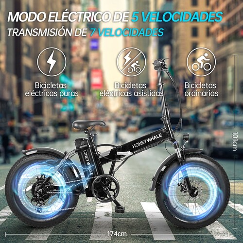  Bicicleta Eléctrica Plegable Honey Whale F6 PRO Negro.