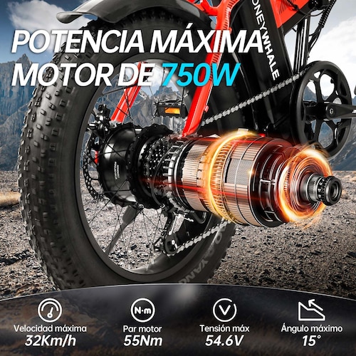 Bicicleta Eléctrica Plegable Honey Whale F6 PRO Rojo.