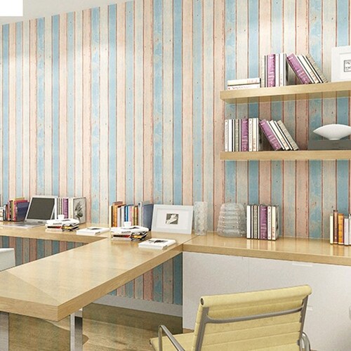 Papel Tapiz Autoadherible con Diseño de Madera de Colores- Removible y Fácil de Instalar 10mx45cm HY05