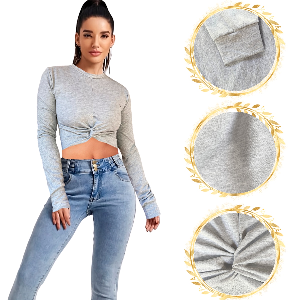 Playera Dama Corta Crop Top Manga Larga Ombliguera Moda Mujer