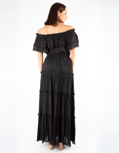 Vestido maxi de hombros descubiertos con olán 