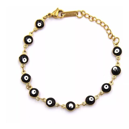 Pulsera Ojito Color Negro Acero Inoxidable Moda Mujer