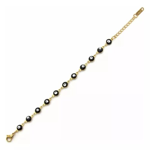 Pulsera Ojito Color Negro Acero Inoxidable Moda Mujer