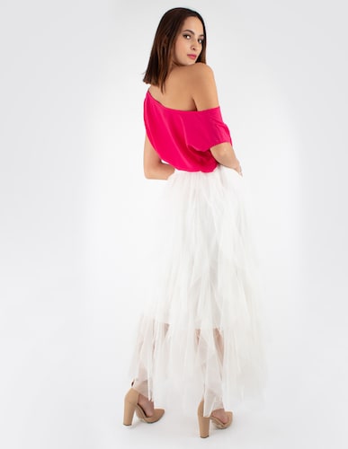Falda maxi con olanes de tul 