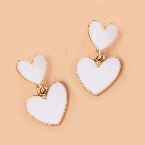 Arete Diseño Corazon Blanco Moda Mujer Acero Inoxidable
