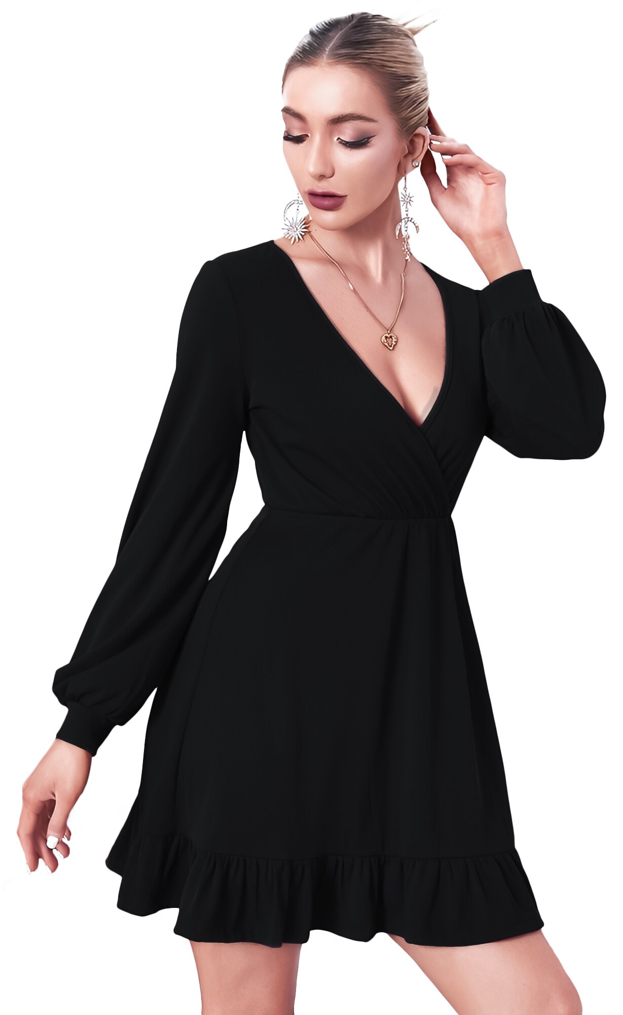 Vestido negro cruzado outlet corto