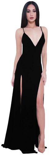Maxi vestido tirante halter casual elegante noche dama mujer xally 2311 escote V aberturas altas