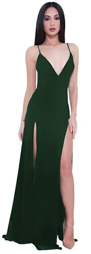 Maxi vestido tirante halter casual elegante noche dama mujer xally 2311 escote V aberturas altas