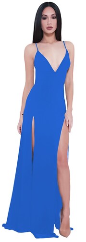 Maxi vestido tirante halter casual elegante noche dama mujer xally 2311 escote V aberturas altas