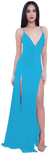 Maxi vestido tirante halter casual elegante noche dama mujer xally 2311 escote V aberturas altas