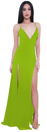 Maxi vestido tirante halter casual elegante noche dama mujer xally 2311 escote V aberturas altas