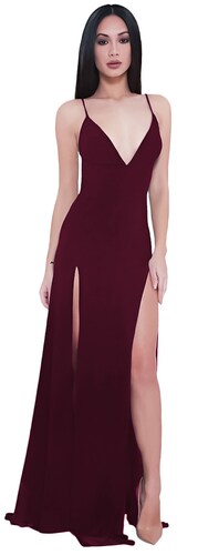 Maxi vestido tirante halter casual elegante noche dama mujer xally 2311 escote V aberturas altas