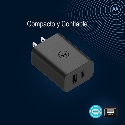 Turbo Cargador 50W Motorola Dual Cubo Y Cable Tipo C Negro