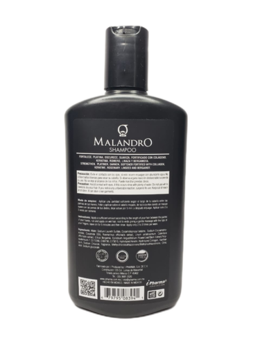 Shampoo Matizador de canas negro brinda hidratación y suavidad Malandro 450 ml.