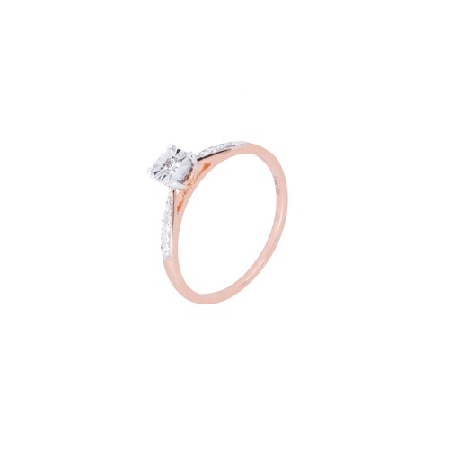 Anillo con Diamantes 3 Puntos Oro Rosa 14 Kilates.