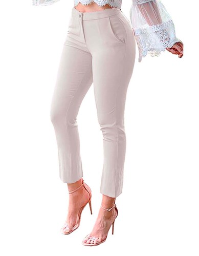 Pantalón ajustado de vestir casual elegante mujer dama xally 112 liso, bolsas