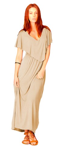 Maxi vestido cintura alta casual fresco fiesta verano largo dama mujer xally 116 escote en V olan