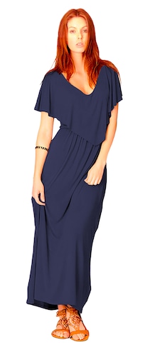 Maxi vestido cintura alta casual fresco fiesta verano largo dama mujer xally 116 escote en V olan