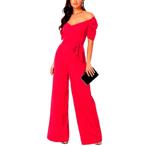 Jumper palazzo enterizo mono jumpsuit corazón elegante xally 150 hombros caídos cinturón
