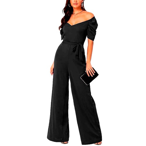 Jumper palazzo enterizo mono jumpsuit corazón elegante xally 150 hombros caídos cinturón