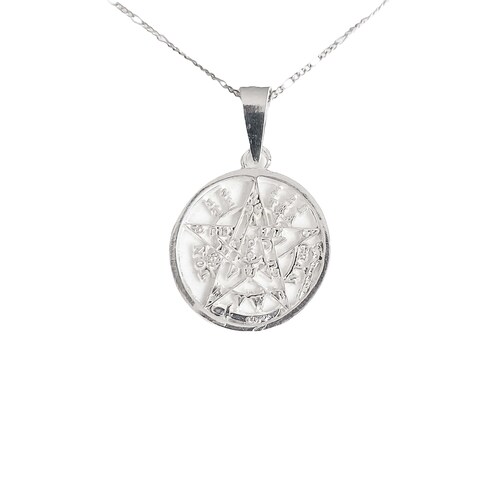 Dije Tetragramaton Plata 925 Pentagrama + Cadena Plata 925