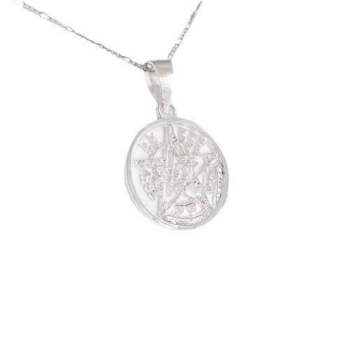 Dije Tetragramaton Plata 925 Pentagrama + Cadena Plata 925