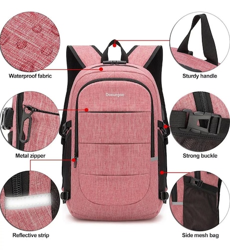 Mochila Antirrobo Mochila Impermeable Para Portátil con Cerradura, Color Rosa