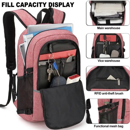 Mochila Antirrobo Mochila Impermeable Para Portátil con Cerradura, Color Rosa