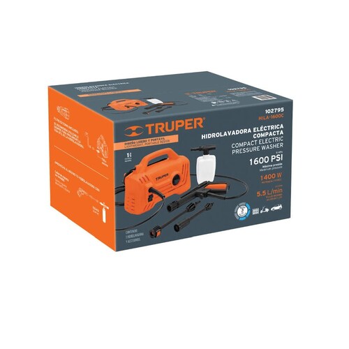 Hidrolavadora Eléctrica Compacta 1600psi lavar autos Truper incluye accesorios 