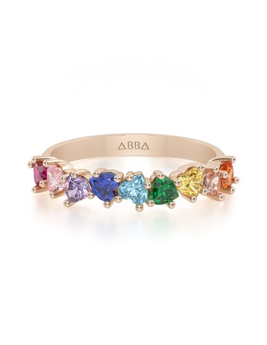 ANILLO CHURUMBELA 10K ORO ROSA GEMAS CORAZONES COLORES ABBA JOYAS